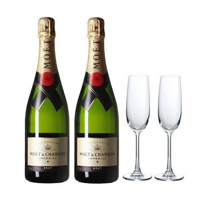 酩悦香槟 MOET CHANDON 法国进口香槟 Champagne 酩悦干型750ml*2 送香槟杯2只