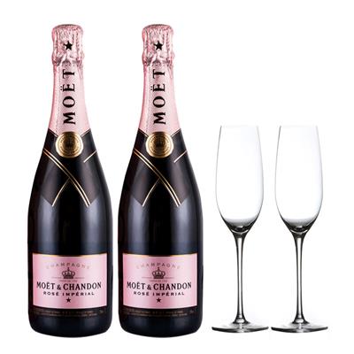 酩悦香槟 MOET CHANDON 法国进口香槟 Champagne 酩悦粉红750ml*2 送香槟杯2只