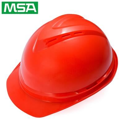 梅思安 /MSA  V-Gard500 ABS 透气孔安全帽 可定制LOGO  超爱戴帽衬工地施工建筑 红色 1顶