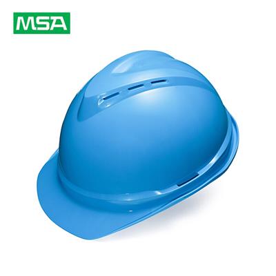 梅思安 /MSA V-Gard500 ABS透气孔安全帽工地施工一指键帽衬可印字定制LOGO湖蓝色1顶 起订量60