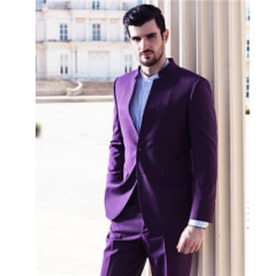 意大利进口羊毛 时尚版紫色中式立领套装